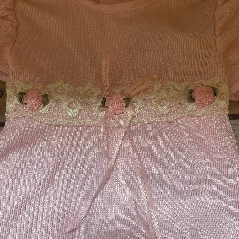 Rose Cottage Pink Rose Bud Lace Trim One Piece Dress​